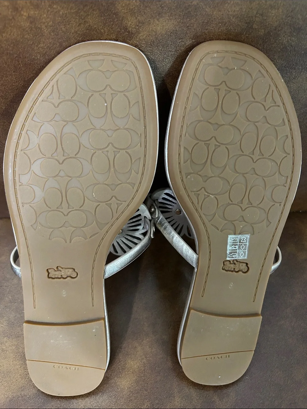 Coach Metallic Champagne Floral Medallion Thong Sandals